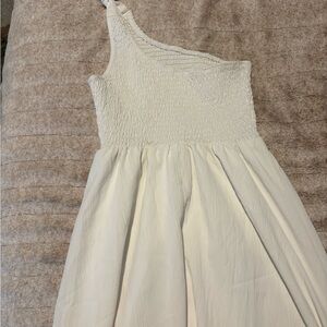 SHEIN Cream One-Shoulder Midi Dress